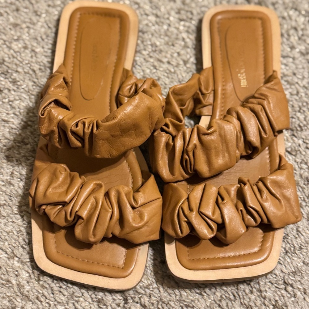 Bruno Menegatti  Brown Ruffled Leather Sandals